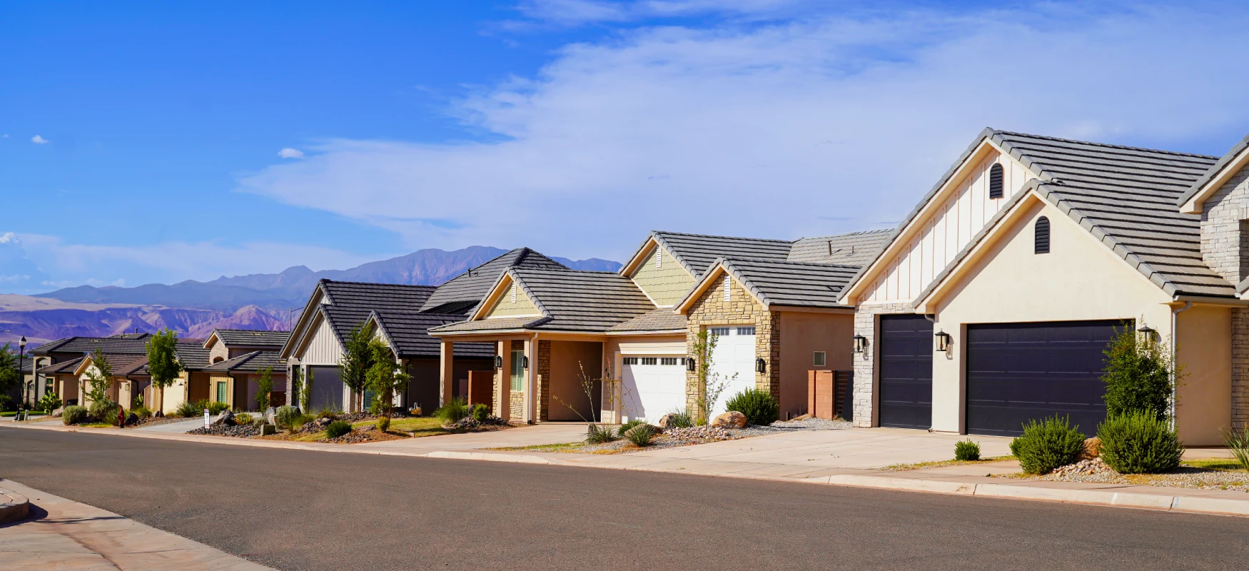 Row Of Houses In Front Of Mountain Photo